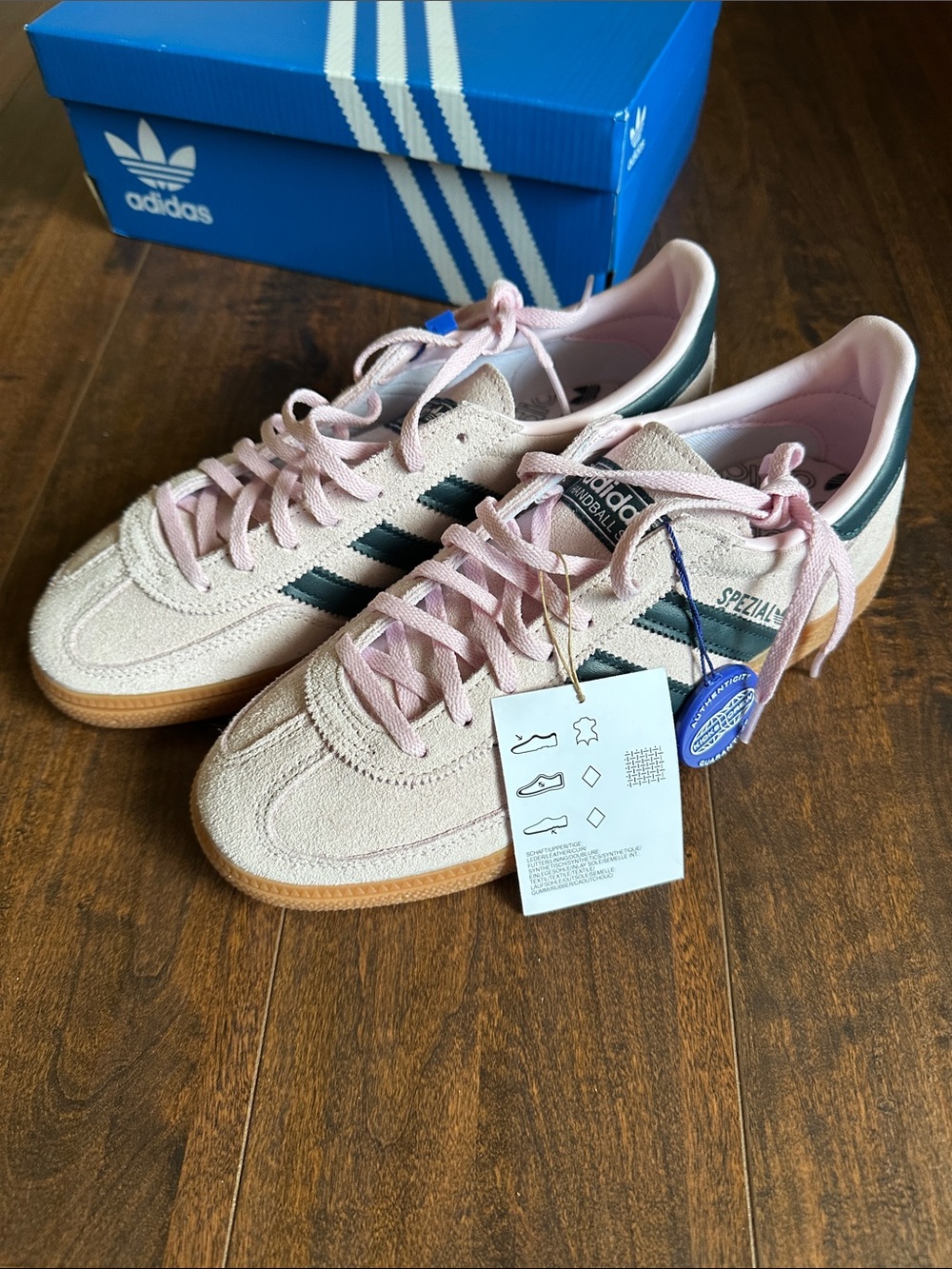 adidas Women’s Pink and Dark Green Handball Spezial Sneakers